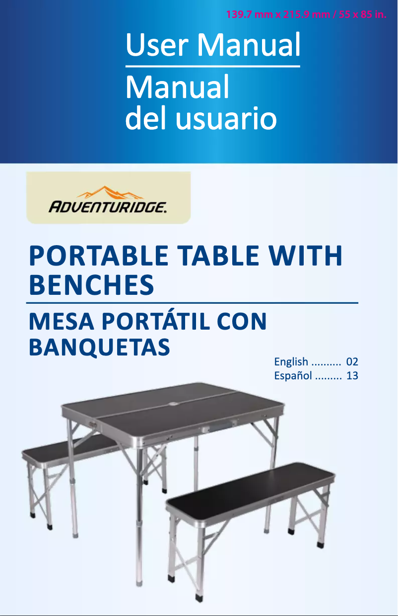 Page n°1 - Manuel utilisateur Adventuridge Portable Table With Benches 52824