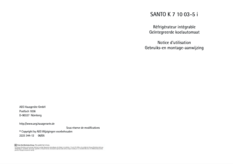 Page n°1 - Manuel utilisateur AEG-Electrolux Santo SK 71003-5I