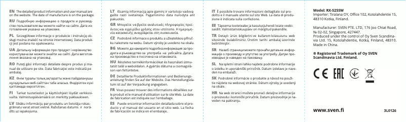 Image de la première page du manuel de l'appareil RX-525SW
