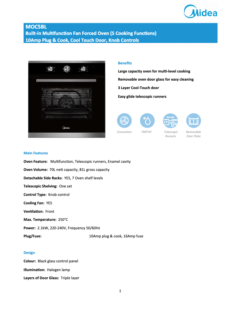 Page n°1 - Fiche technique Midea MOC5BL