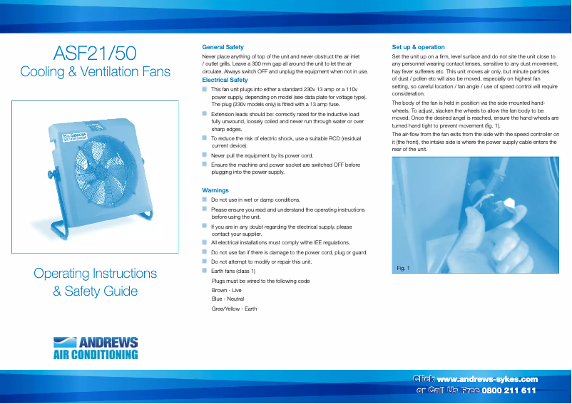 Page 1 de la notice Manuel utilisateur Andrews ASF50