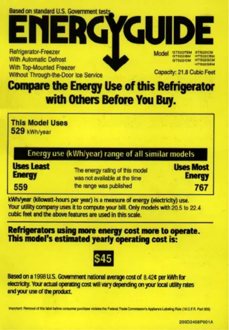 Page 1 de la notice Label énergétique GE GTS22ICMCC