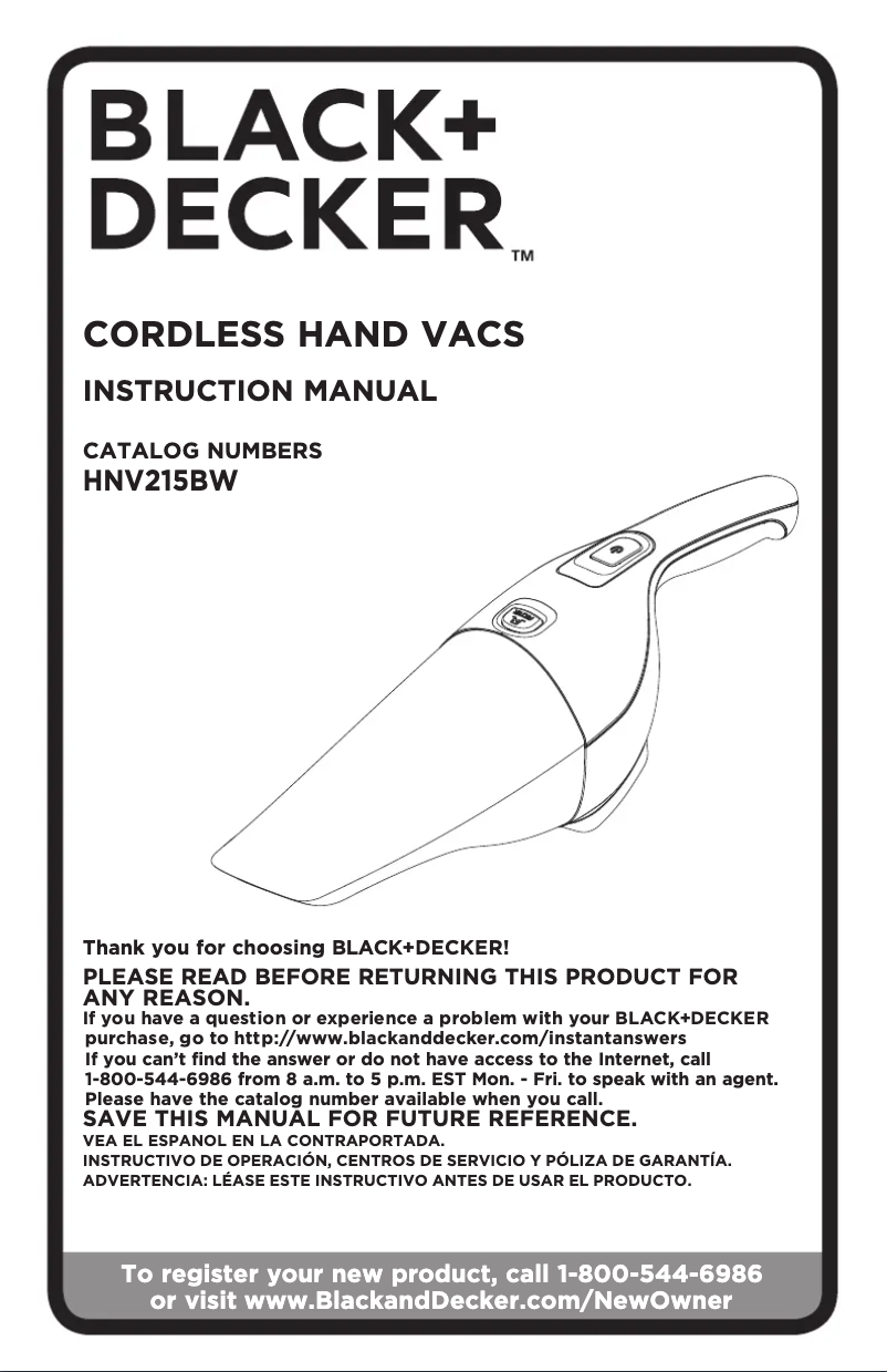 Page 1 de la notice Manuel utilisateur Black & Decker HNV215BW52
