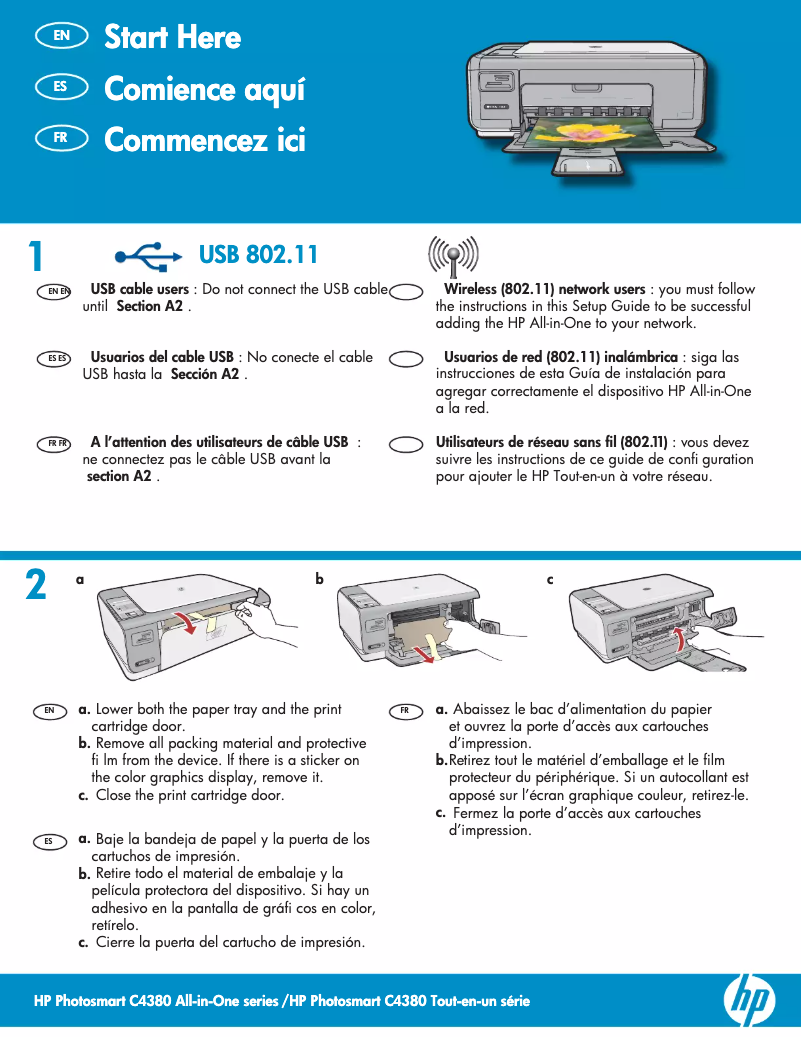 Page n°1 - Guide d'installation HP Photosmart C4380