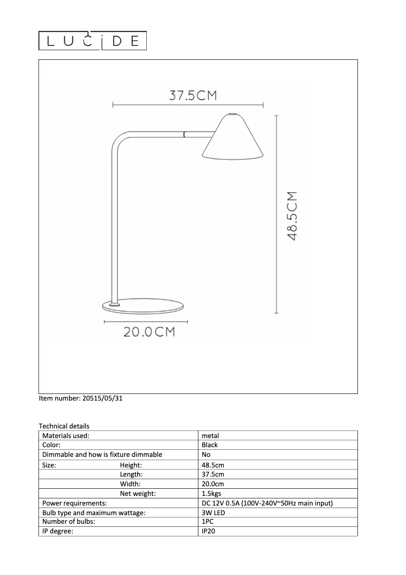 Page 1 of the manual User Manual Lucide Devon 20515/05/31