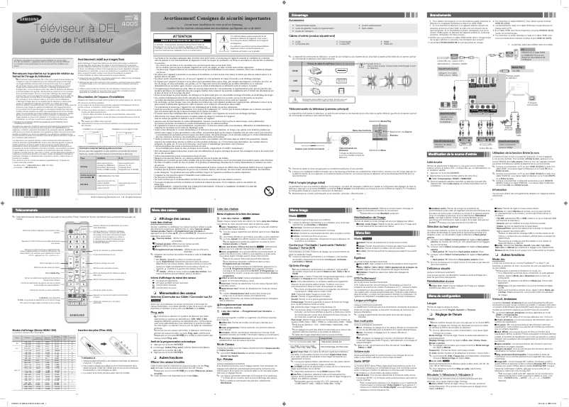 Page 1 de la notice Manuel utilisateur Samsung UN40H4005AF