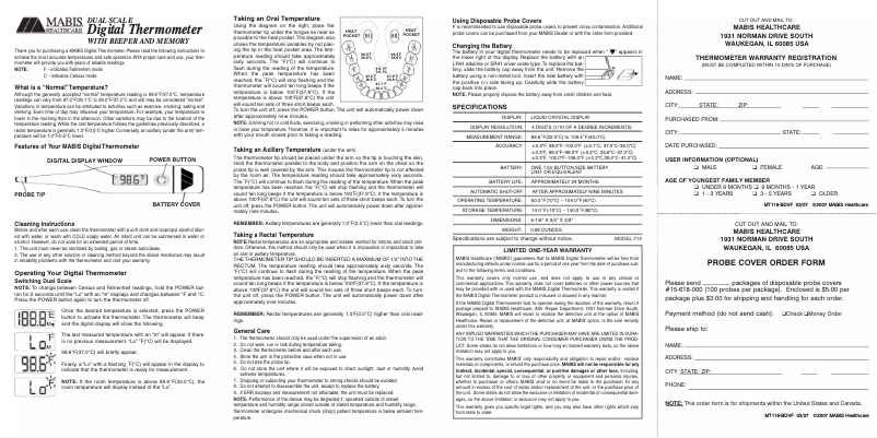 Page 1 de la notice Manuel utilisateur Mabis Hospi-Therm II