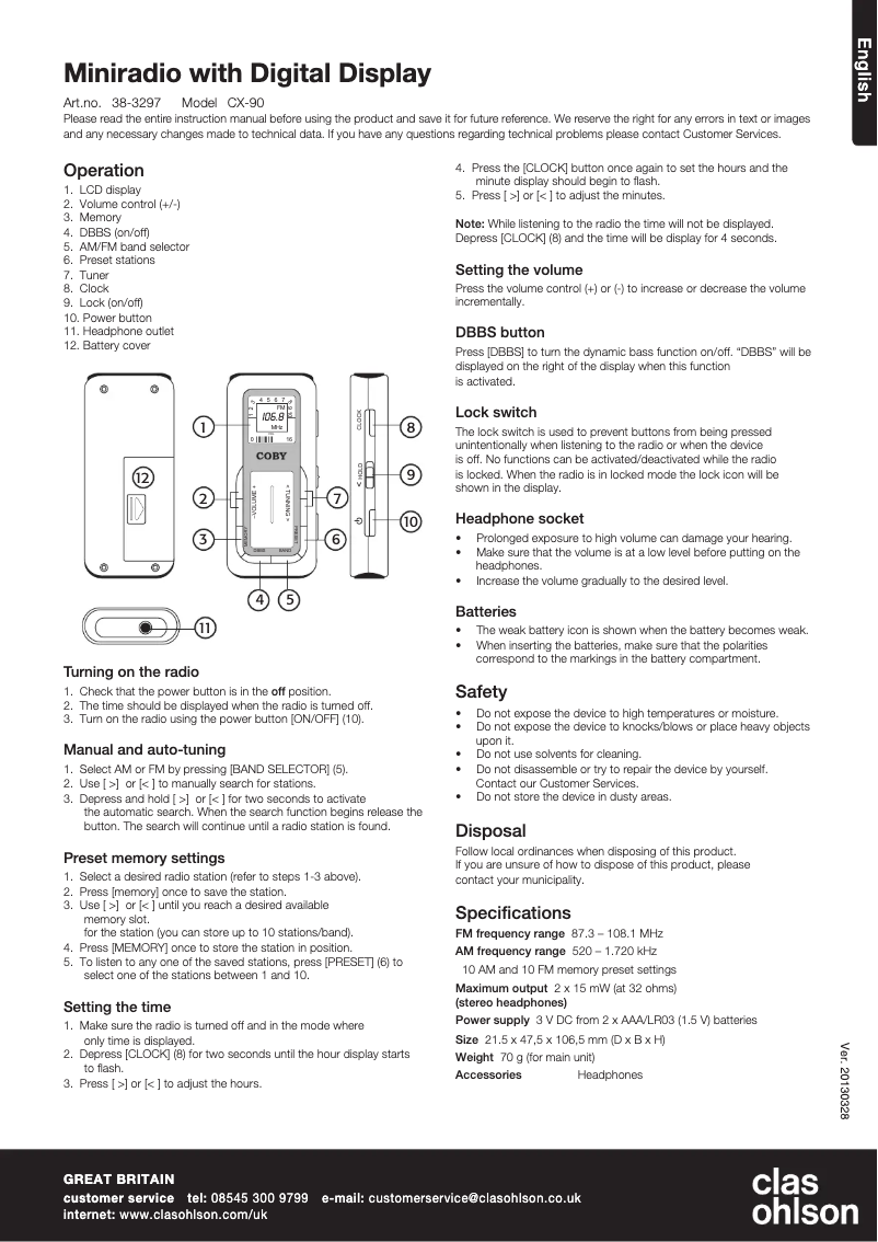 Imagen de la primera página del manual del dispositivo CX-90