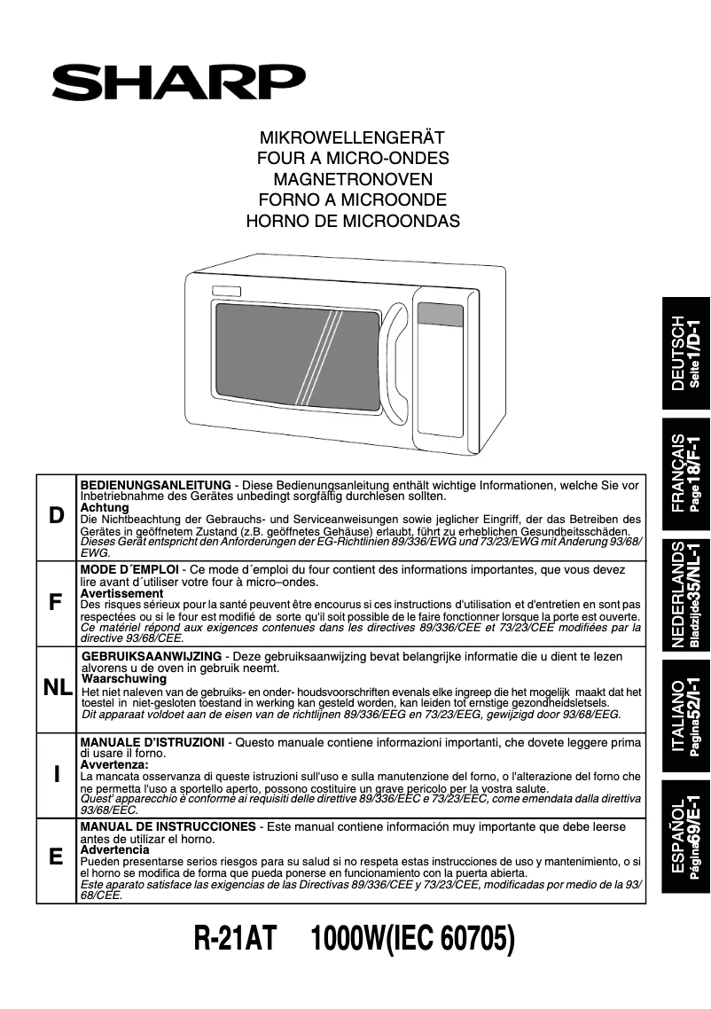 Page 1 de la notice Manuel utilisateur Sharp R-21AT