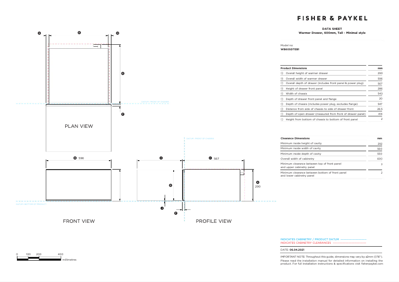 Page n°1 - Fiche technique Fisher & Paykel WB60SDTEB1
