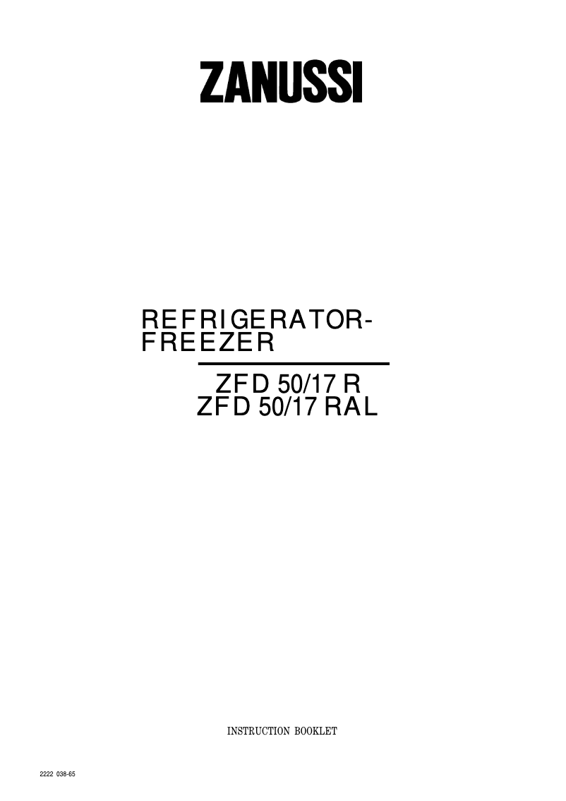 Page 1 de la notice Manuel utilisateur Zanussi ZFD50/17RAL