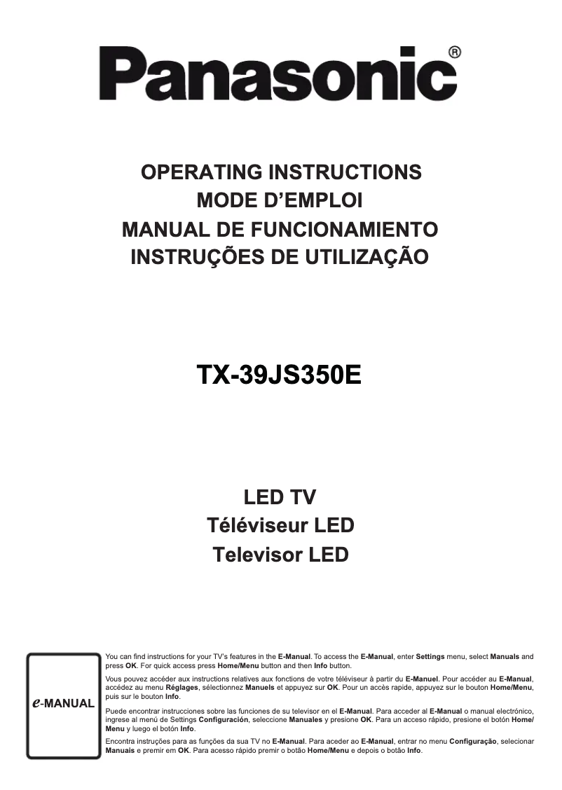 Page 1 de la notice Manuel utilisateur Panasonic TX-39JS350E