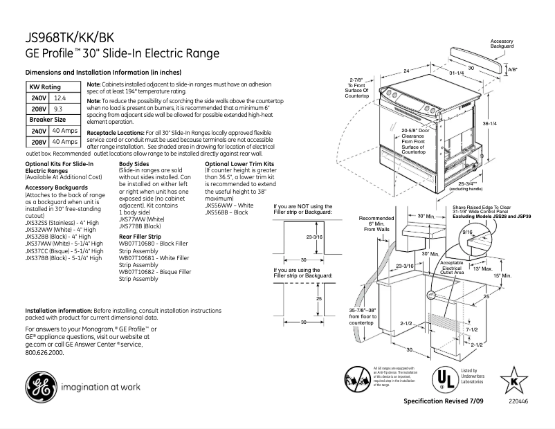 Page n°1 - Fiche technique GE Profile JS968TKWW