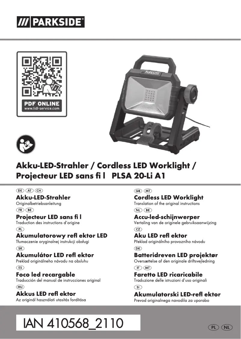 Page n°1 - Manuel utilisateur Parkside PLSA 20-Li A1