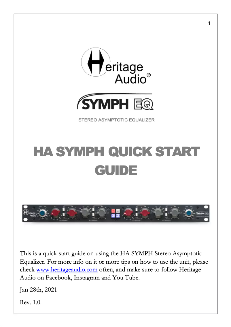 Page 1 de la notice Manuel utilisateur Heritage Audio Symph EQ