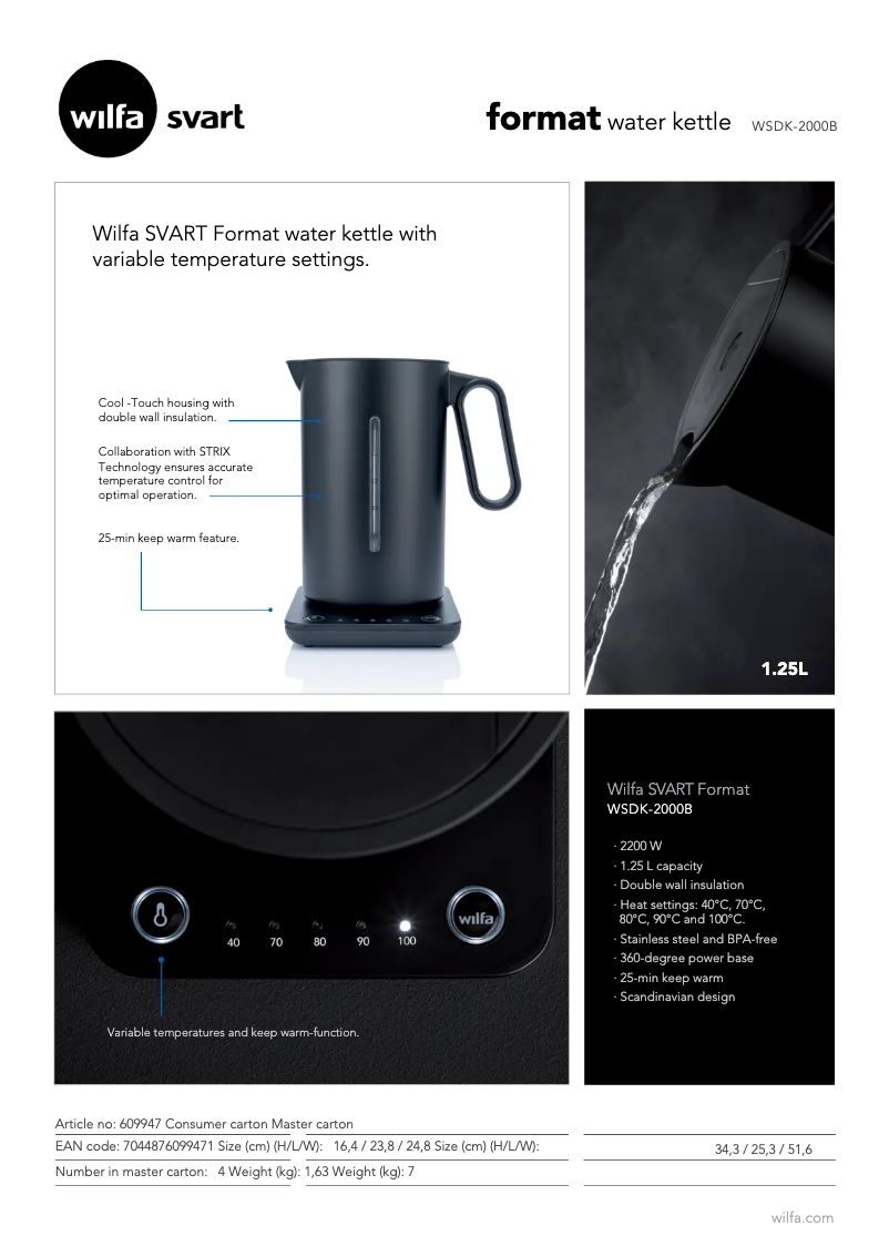 Page 1 de la notice Fiche technique Wilfa SVART Format WSDK-2000B