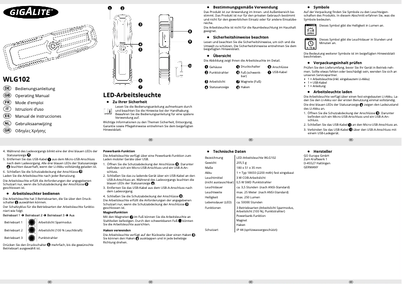Page 1 of the manual User Manual Gigalite WLG102