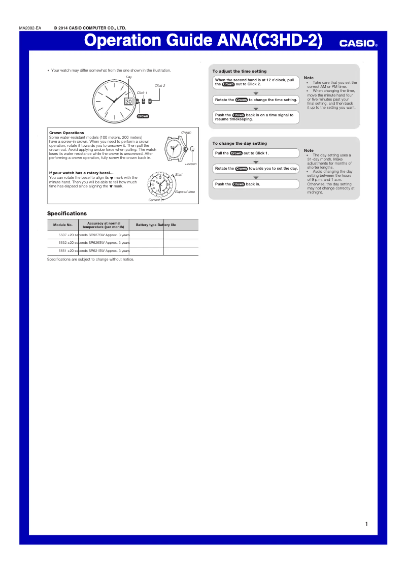 Imagen de la primera página del manual del dispositivo Edifice EF-130D-1A