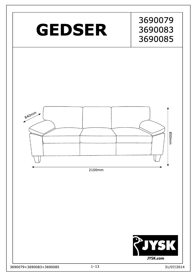 Page 1 de la notice Manuel utilisateur JYSK Gedser (210x85x84)