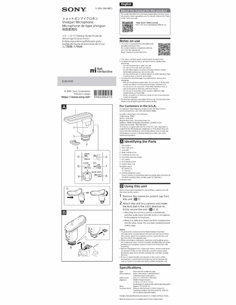 Page 1 de la notice Mode d'emploi Sony ECM-B1M