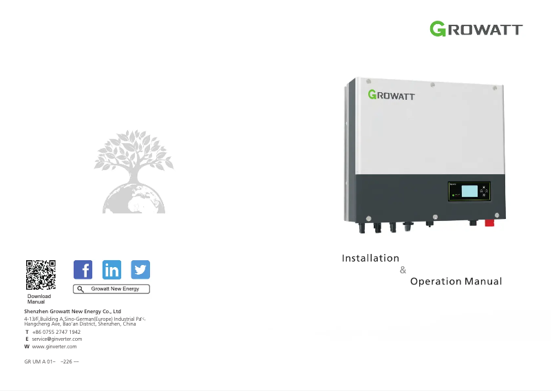 Page 1 de la notice Manuel utilisateur Growatt SPH4000TL3 BH-UP