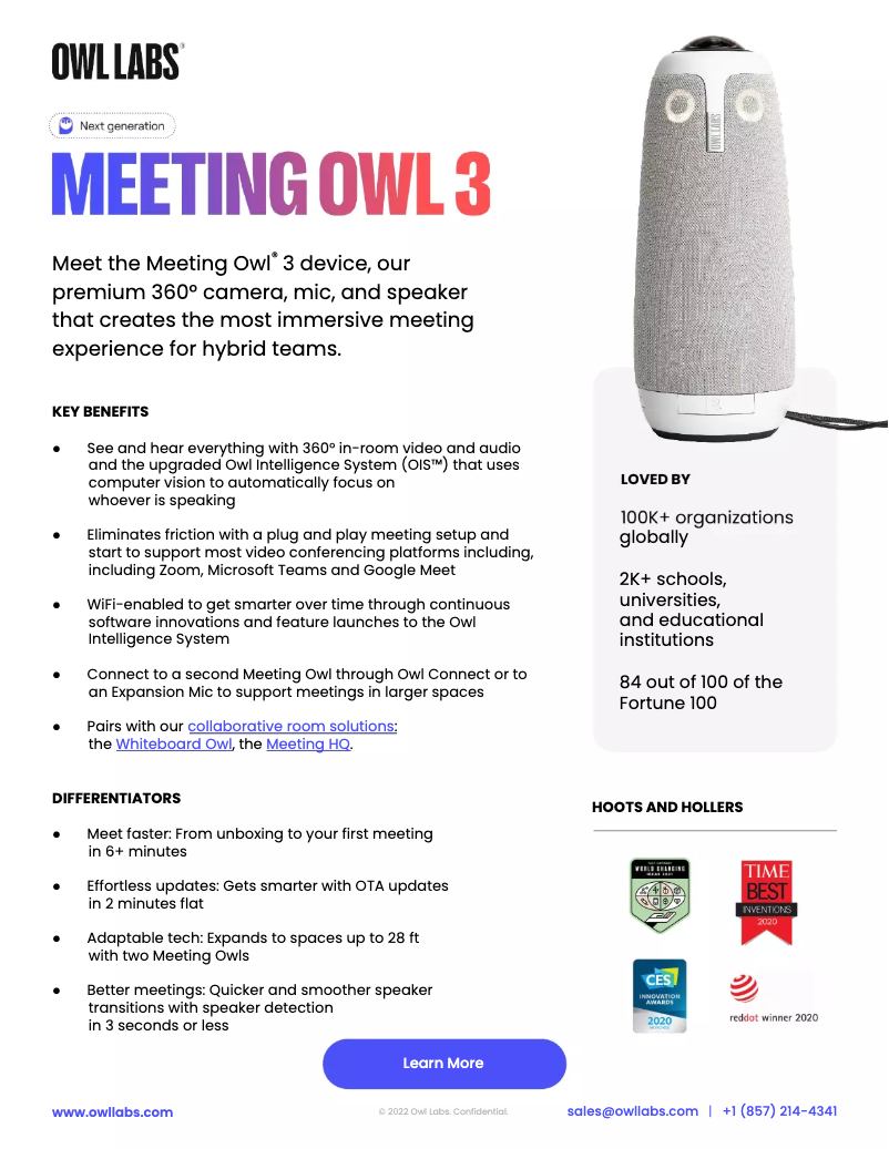 Page 1 of the manual User Manual Owl Labs Meeting Owl 3