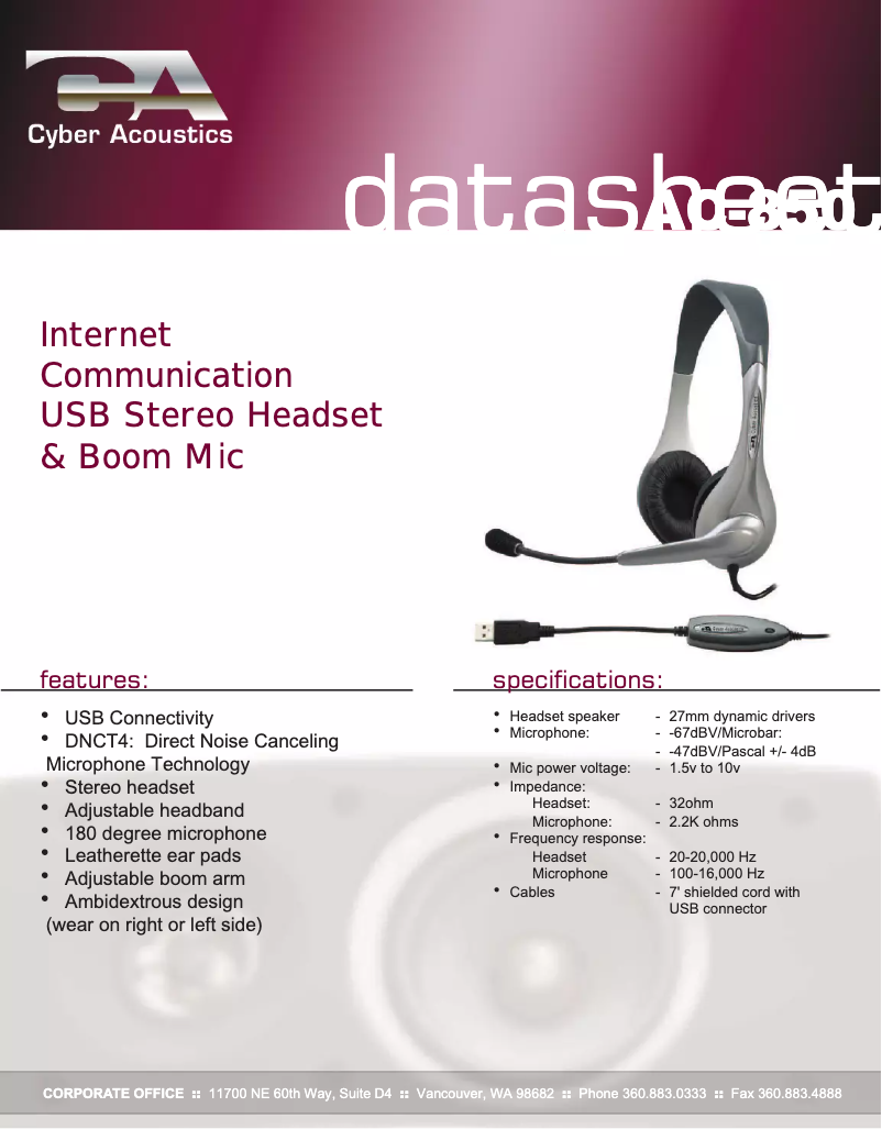 Page 1 de la notice Manuel utilisateur Cyber Acoustics AC-850