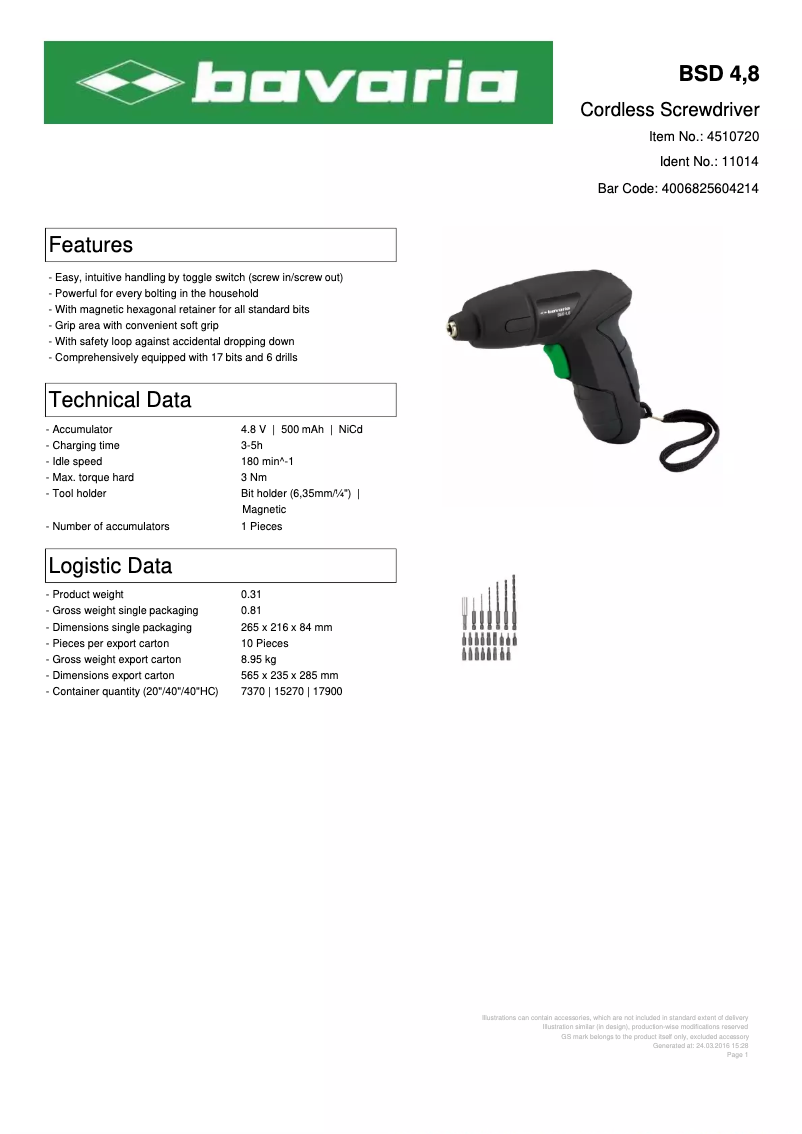 Página 1 del manual Ficha técnica Bavaria BSD 48