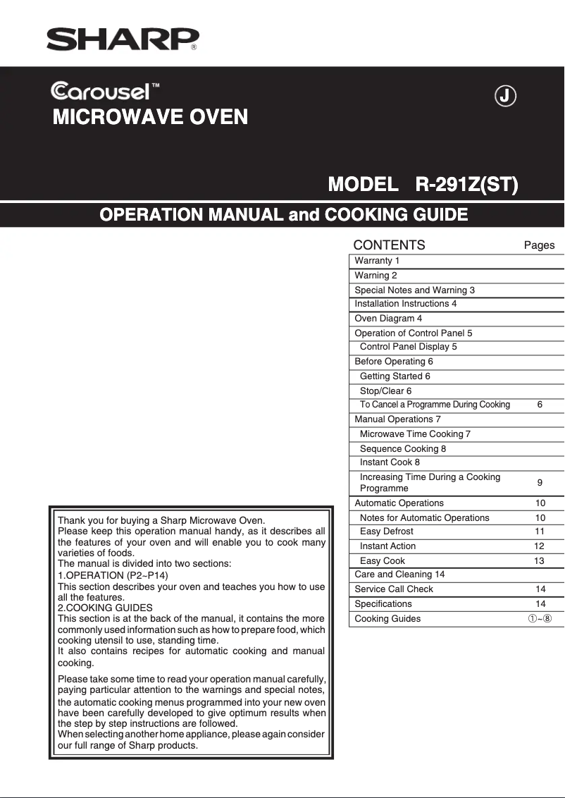 Page n°1 - Manuel utilisateur Sharp R-291ZST