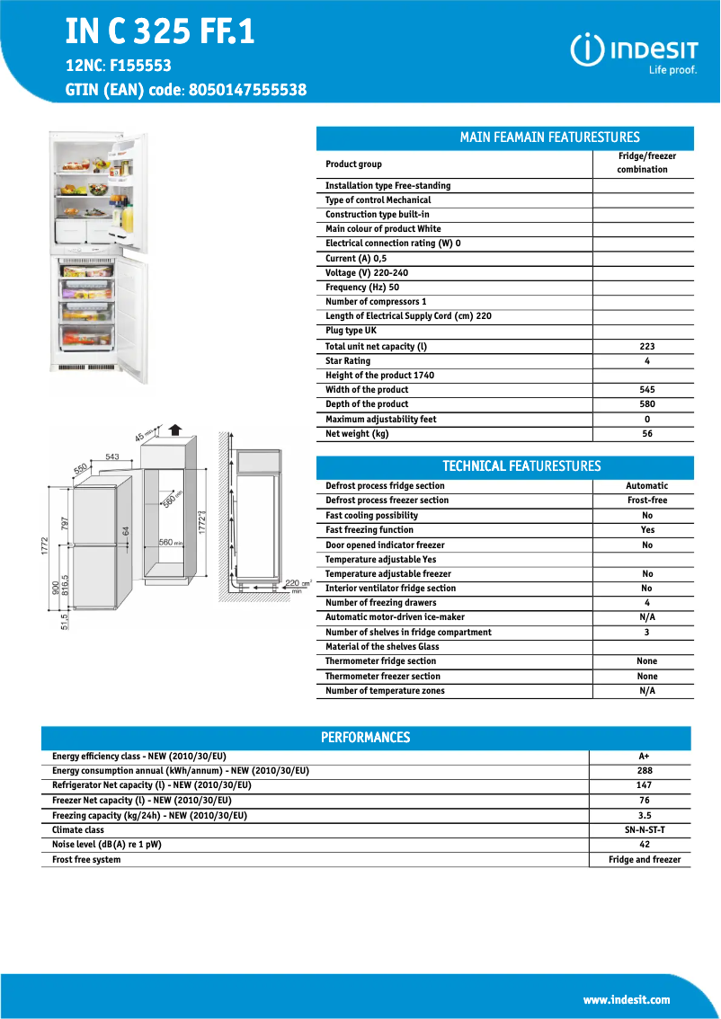 Page n°1 - Manuel d'utilisation et d'entretien Indesit IN C 325 FF.1