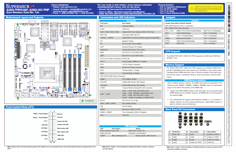 Page 1 de la notice Guide de démarrage rapide Supermicro A2SDi-TP8F