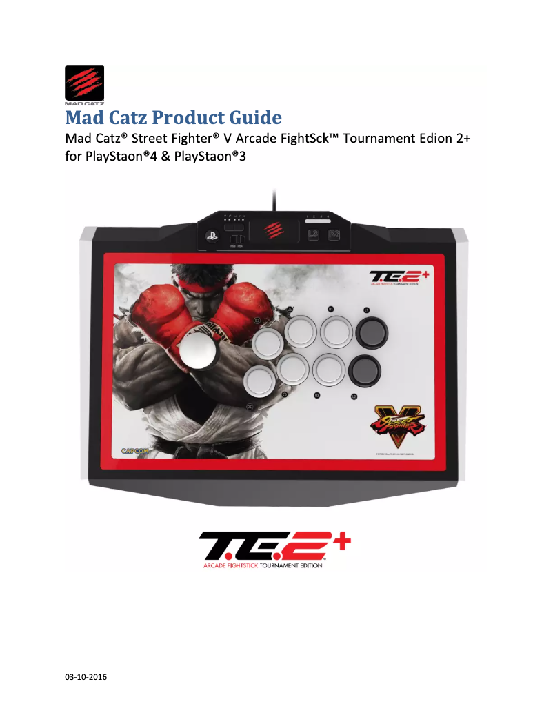 Image de la première page du manuel de l'appareil Street Fighter V Arcade FightStick TE2+