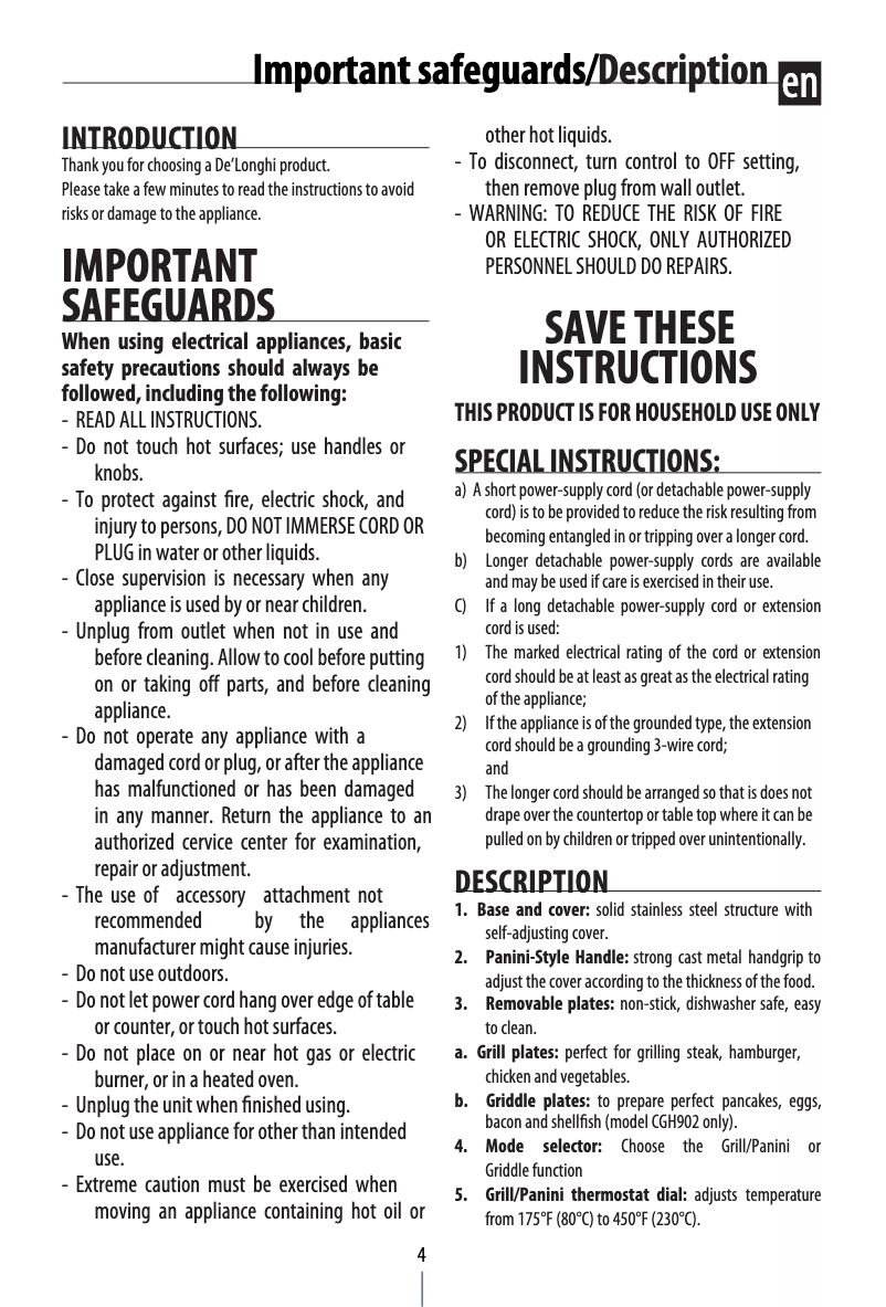 Image de la première page du manuel de l'appareil CGH902