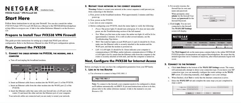 Page n°1 - Guide d'installation Netgear FVX538