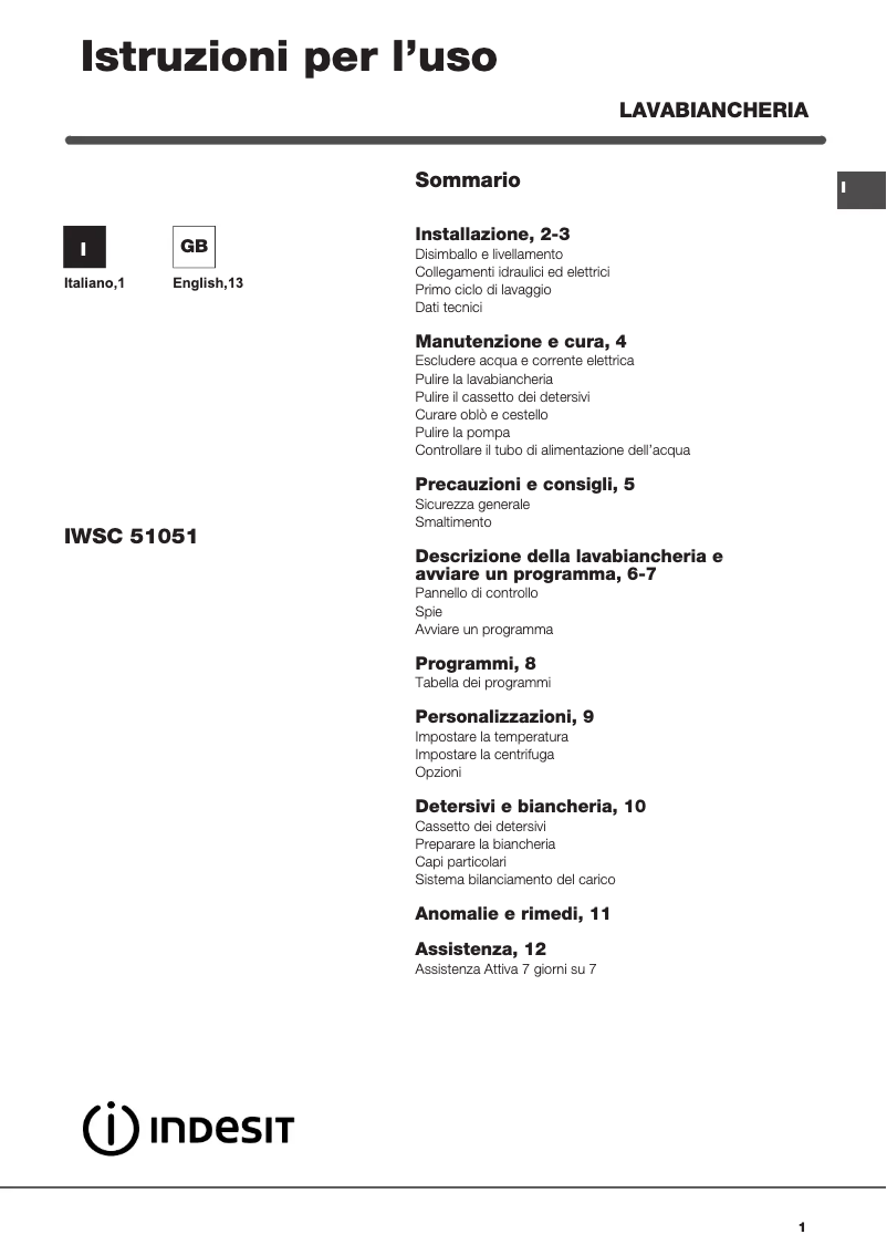 Imagen de la primera página del manual del dispositivo IWSC 51051 C ECO IT