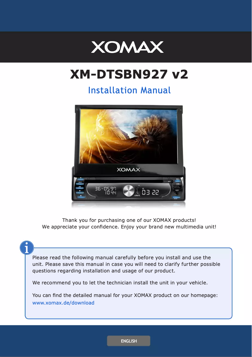 Page n°1 - Manuel utilisateur Xomax XM-DTSBN927-V2