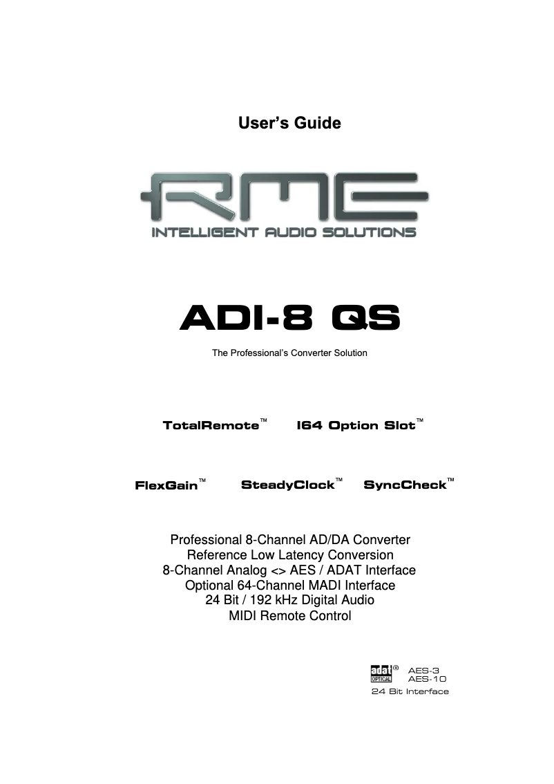 Page n°1 - Manuel utilisateur RME ADI-8 QS