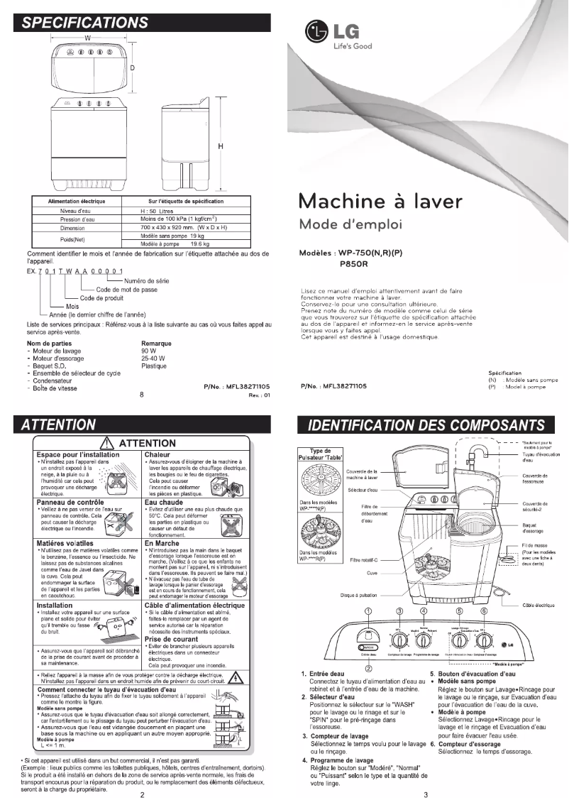Page 1 de la notice Manuel utilisateur LG P850R