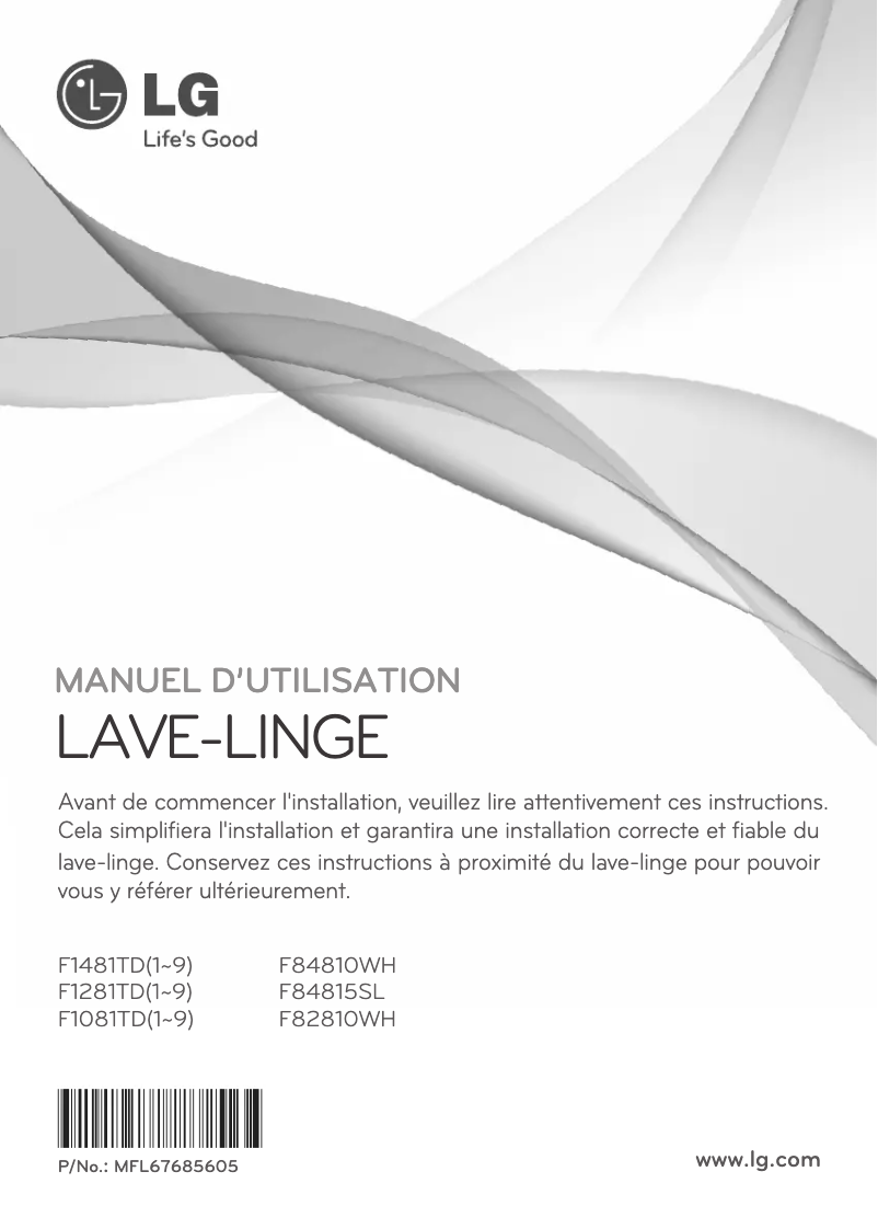 Page 1 de la notice Manuel utilisateur LG F82810WH