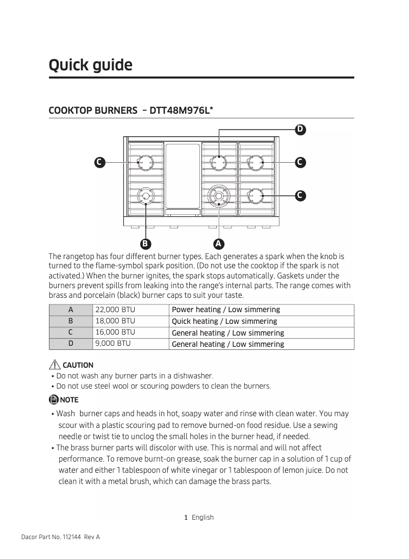 Page n°1 - Manuel utilisateur Dacor Modernist DTT48M976LS