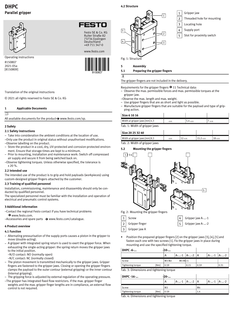 Page 1 de la notice Manuel utilisateur Festo DHPC-40-A-NC-S-1