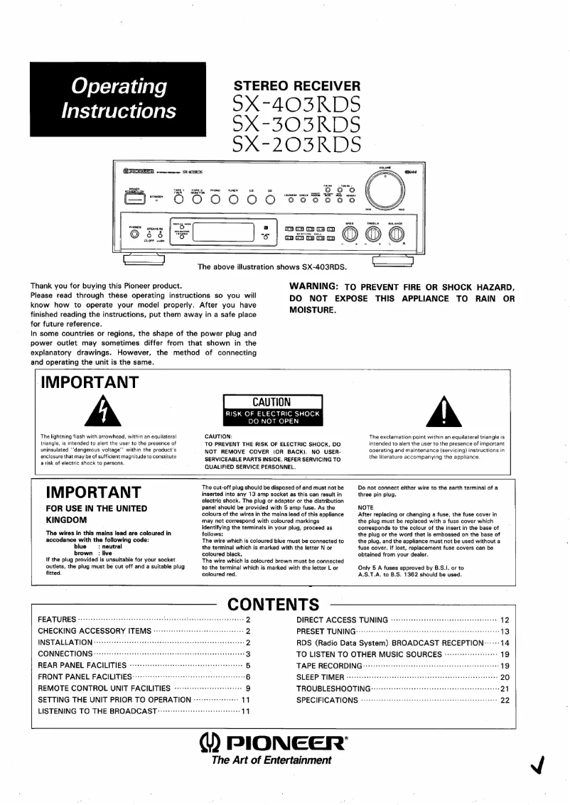 Page n°1 - Manuel utilisateur Pioneer SX-403RDS