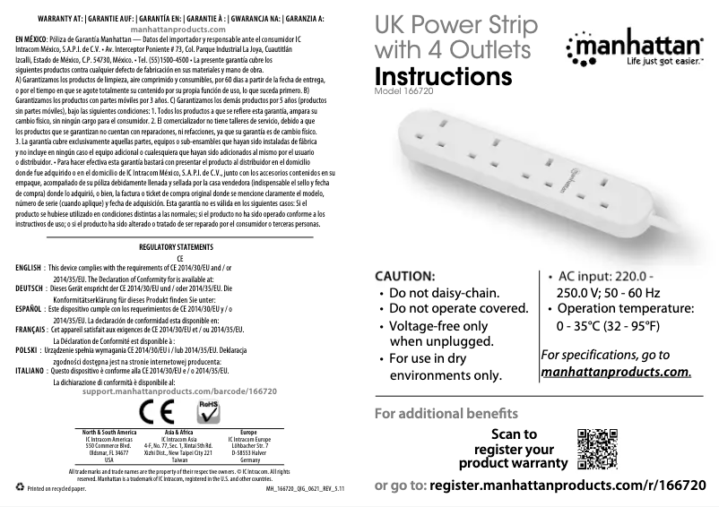 Page 1 de la notice Manuel utilisateur Manhattan 166720