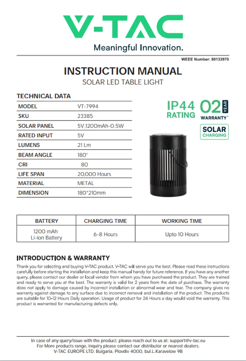 Page 1 de la notice Manuel utilisateur V-TAC VT-7994
