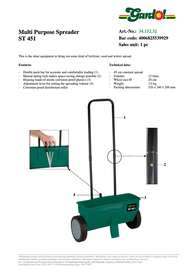 Page 1 de la notice Fiche technique Gardol ST  451