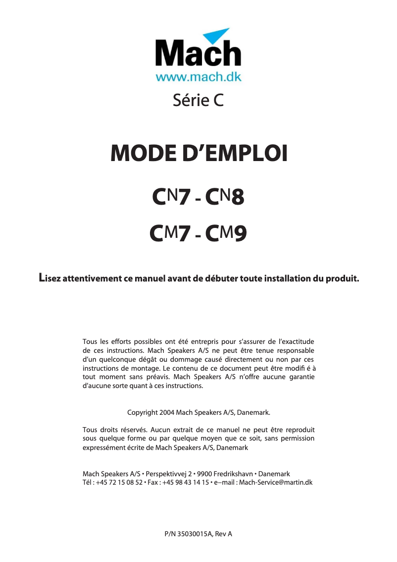 Page 1 de la notice Manuel utilisateur Martin CM7