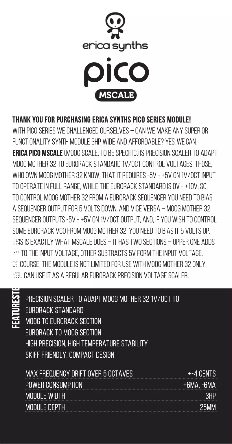 Page 1 de la notice Manuel utilisateur Erica Synths Pico MScale
