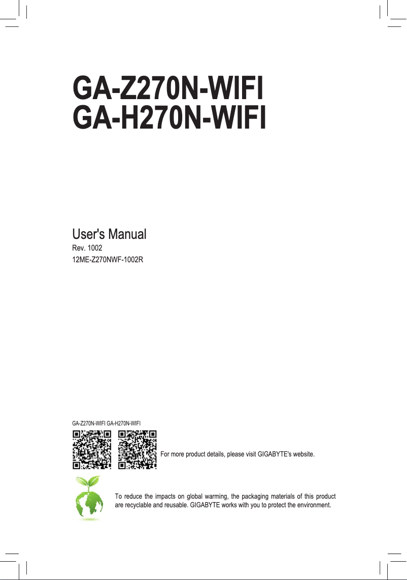 Page 1 de la notice Manuel utilisateur Gigabyte GA-H270N-WIFI