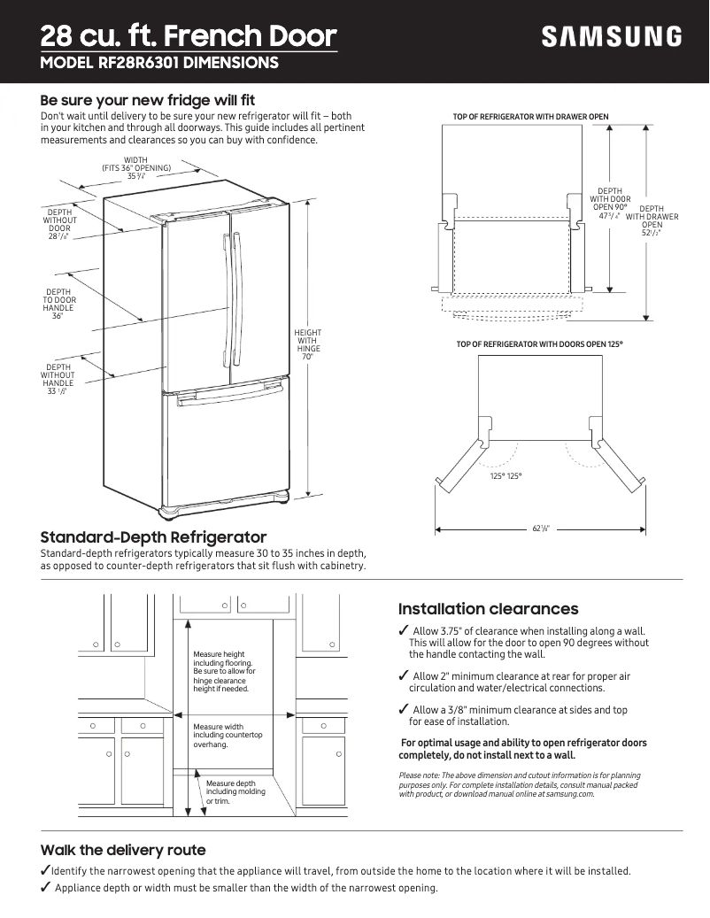 Page n°1 - Guide de mesure Samsung RF28R6301SR