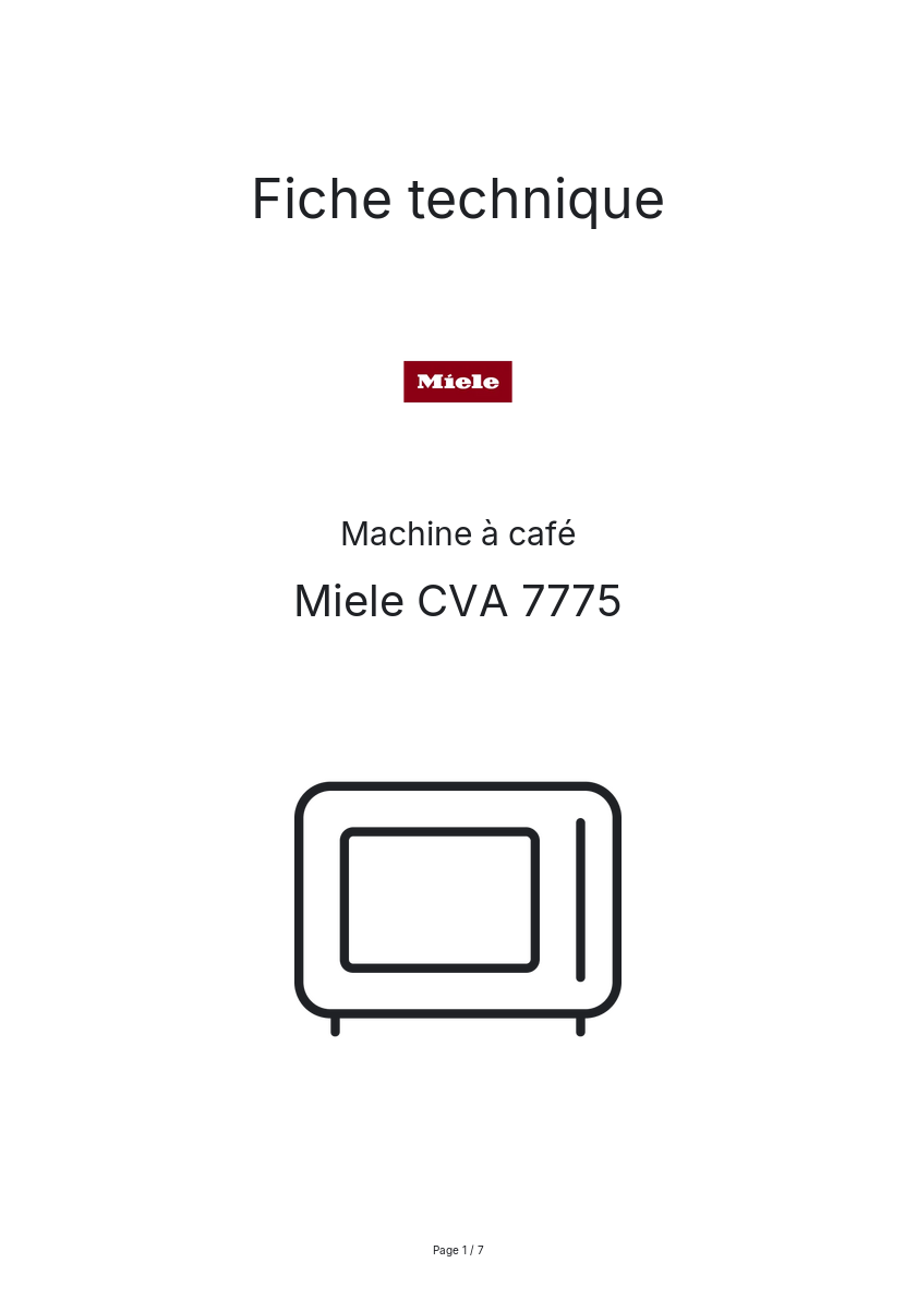 Page n°1 - Fiche technique Miele CVA 7775